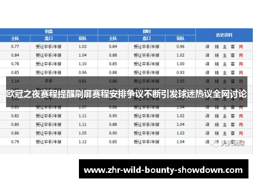欧冠之夜赛程提醒刷屏赛程安排争议不断引发球迷热议全网讨论 欧冠之夜赛程提醒刷屏赛程安排争议不断引发球迷热议全网讨论