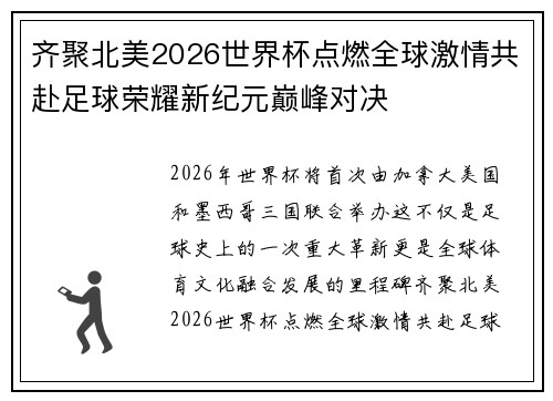 齐聚北美2026世界杯点燃全球激情共赴足球荣耀新纪元巅峰对决 齐聚北美2026世界杯点燃全球激情共赴足球荣耀新纪元巅峰对决